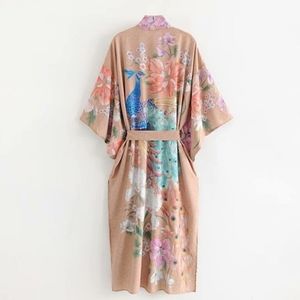 Boho Maxi Floral Bat Sleeve Kimono Robe